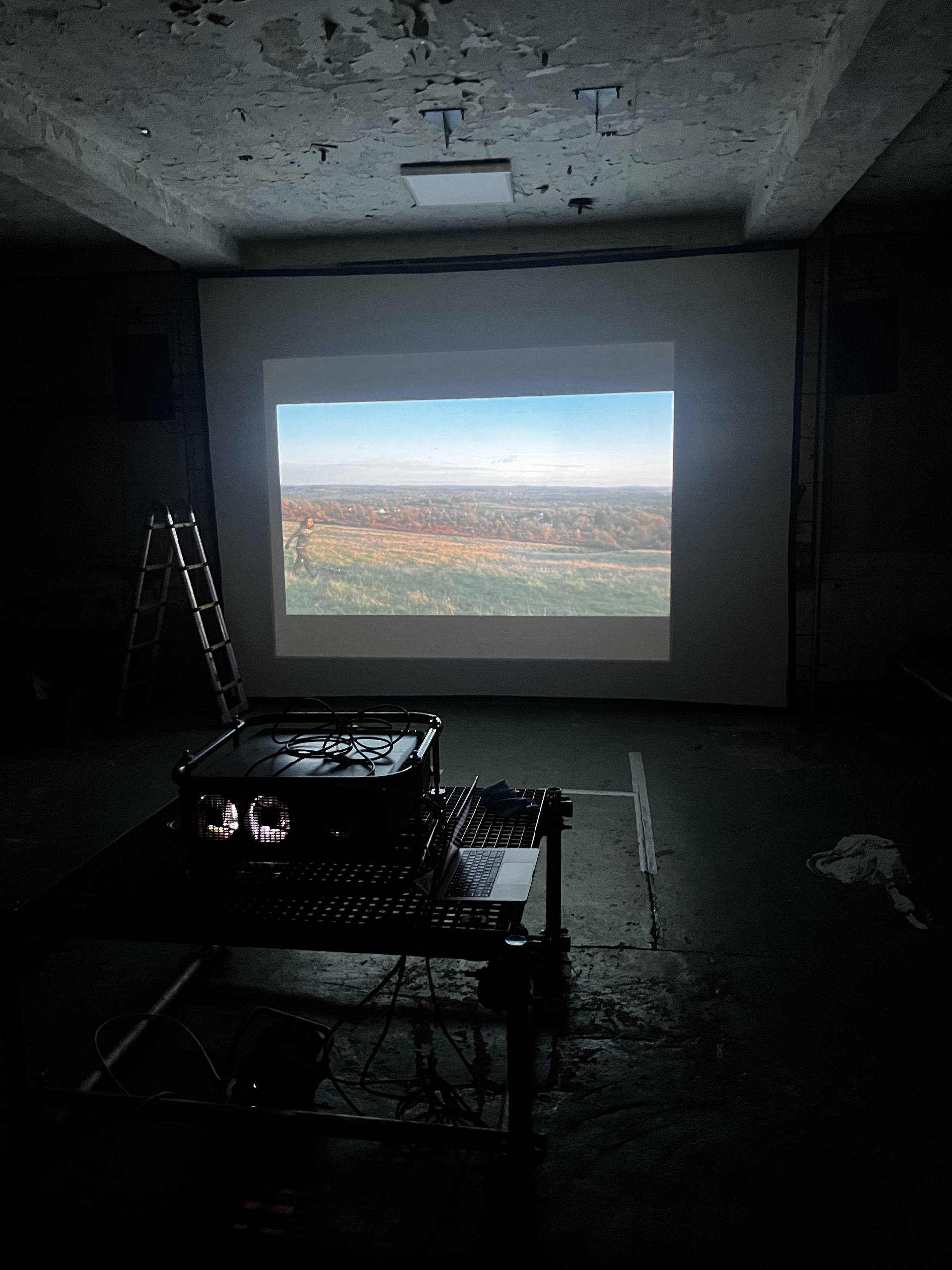 Projector and screen before the screening
